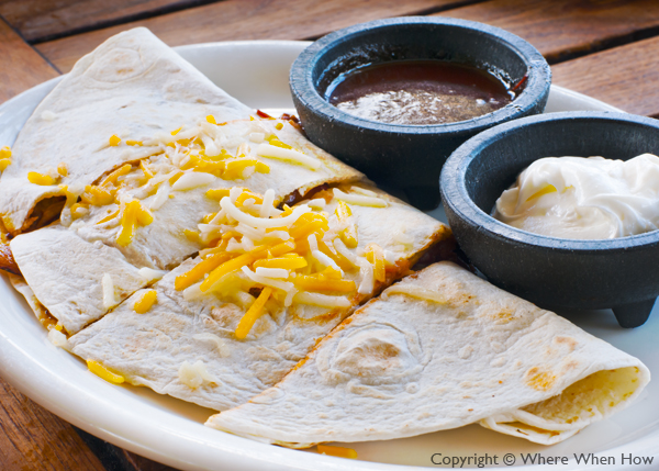 A photograph of Quesadillas at Somewhere on the Beach Café, Coral Gardens Resort, Grace Bay Beach, Providenciales (Provo), Turks and Caicos Islands.