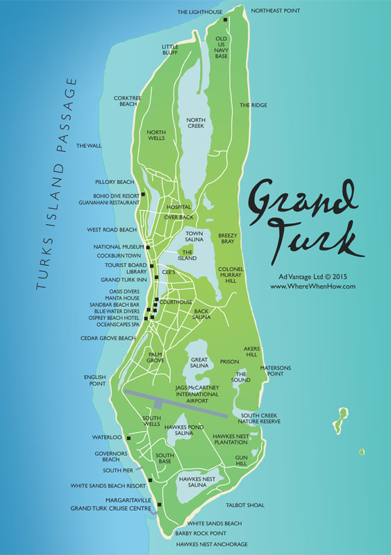 A map of Grand Turk in the Turks and Caicos Islands