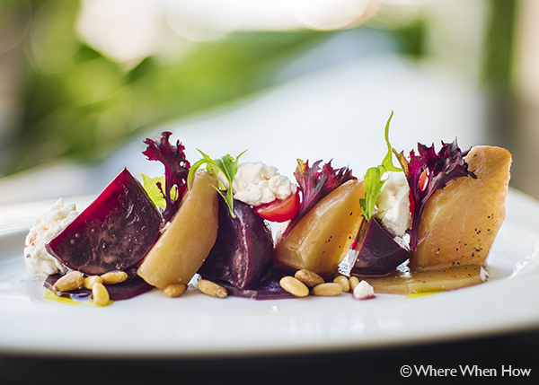 A photograph of Beet and Goat Cheese Salad at The Vix Bar & Grill, Regent Village, Grace Bay, Providenciales (Provo), Turks and Caicos Islands.